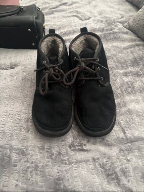 UGG Black Suede Lace-Up Shearling-Lined Boots